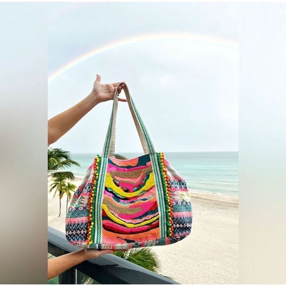 America and Beyond DAPHNE EMBELLISHED MULTI-COLORED HAND BEADED TOTE - Picture 1 of 8